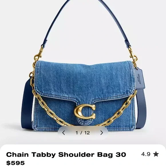 Coach Tabby 30 Denim Crossbody Bag with Gold Chain - Picture 4 of 5